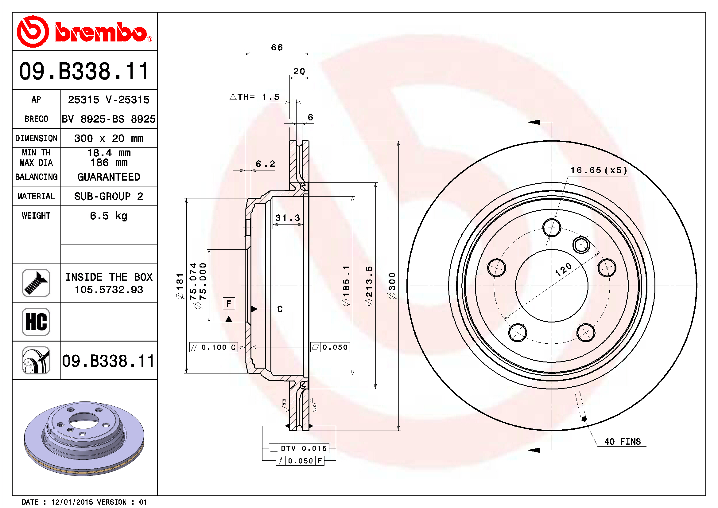 BMW Brembo Disc Brake Rotor - Rear (300mm) 34216864900